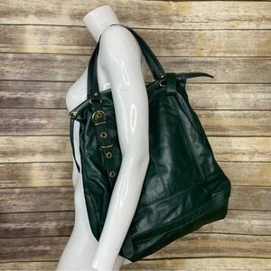Jigsaw emerald green leather shoulder tote bag